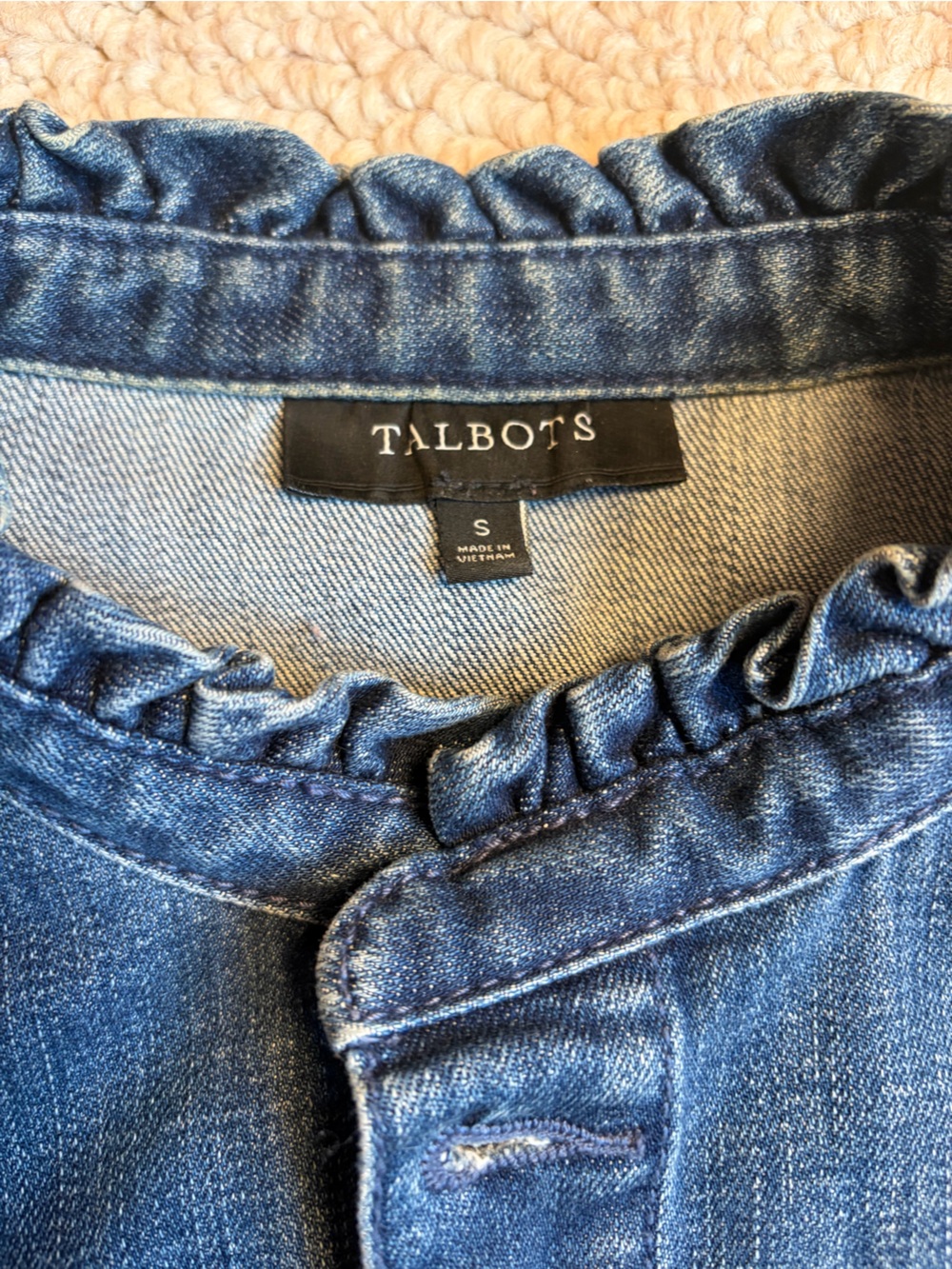 Talbots Indigo Denim Jacket with Ruffle Collar - Picture 2 of 3